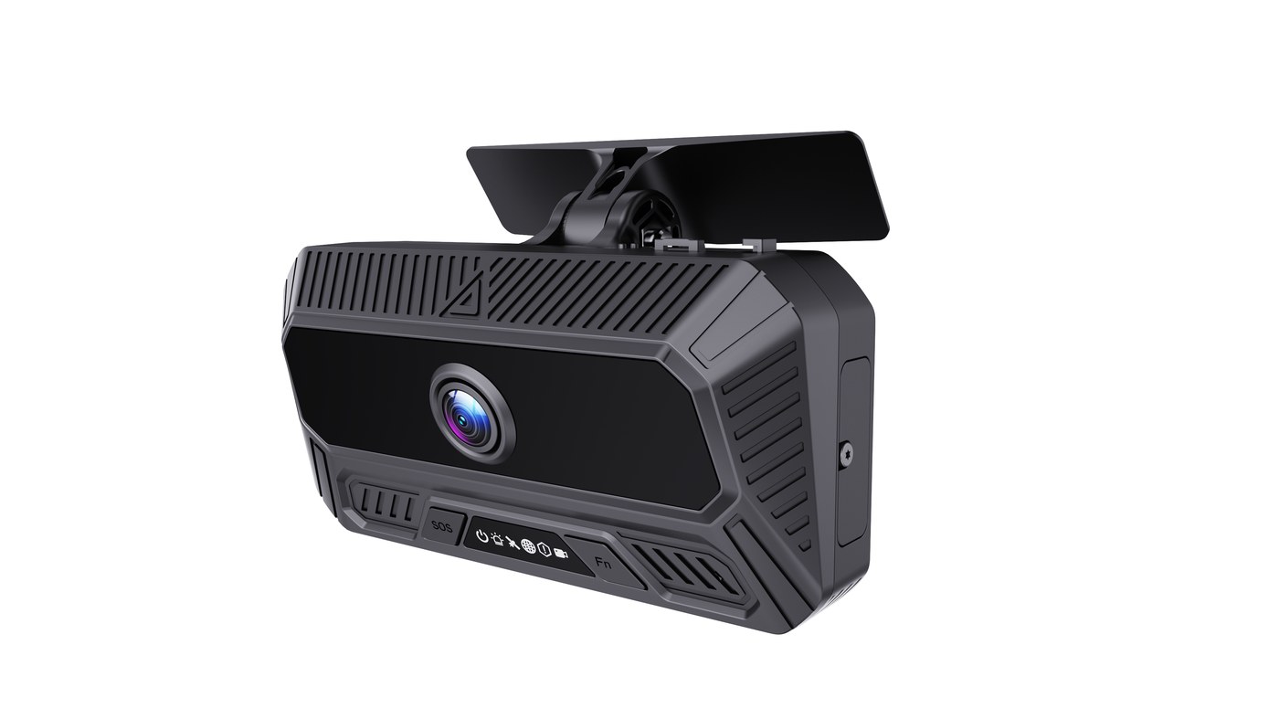 C6 Lite 3-channel AI dashcam — three-quarter view from the left showing the windshield mount and side detail