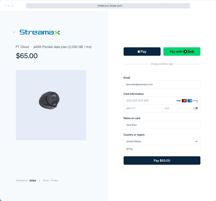 Stripe Checkout 结账页(Streamax 品牌示意)