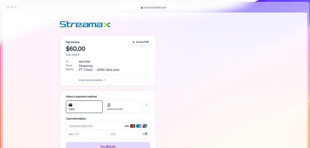 Stripe hosted invoice 支付门户(Streamax 品牌示意)